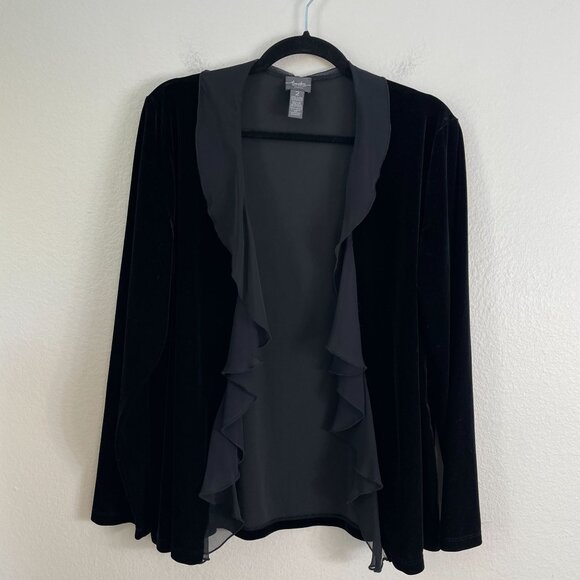 Chicos Travelers Collection Womens Large Black Velvet Chiffon Trim Jacket - Picture 7 of 9